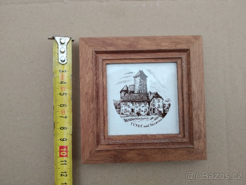 Miniatura Týnec nad Sázavou, zarámovaná v mahagonovém dřevu. - 4