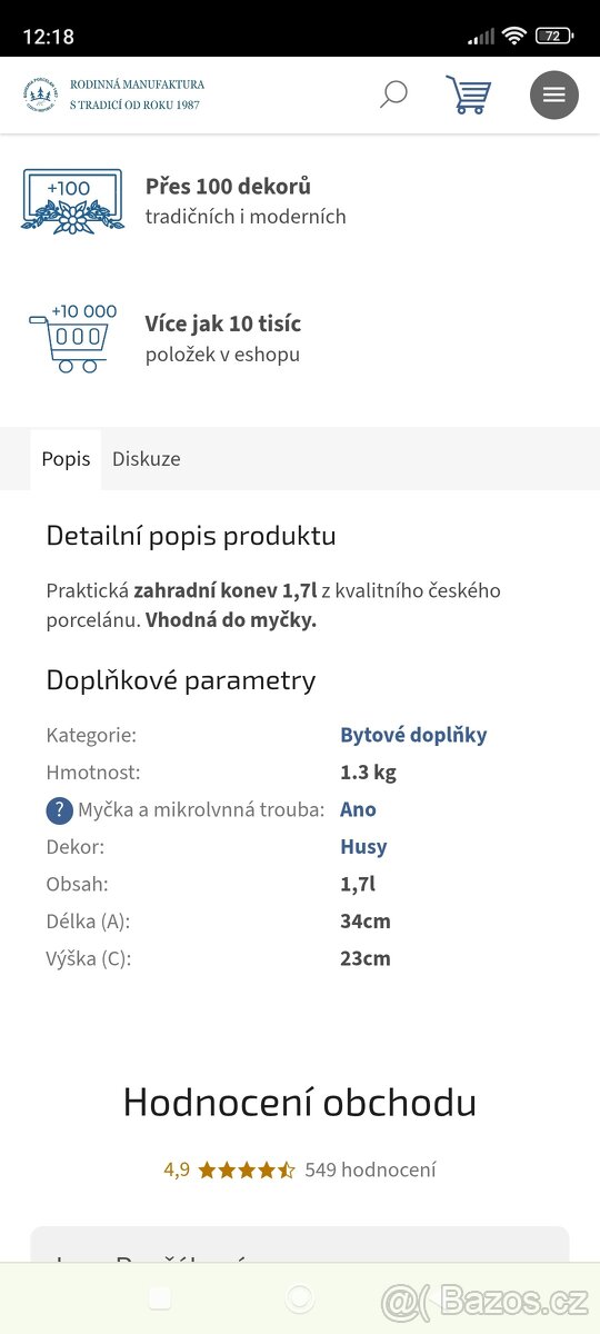 Porcelánová zahradní konev vzor Husy - 4