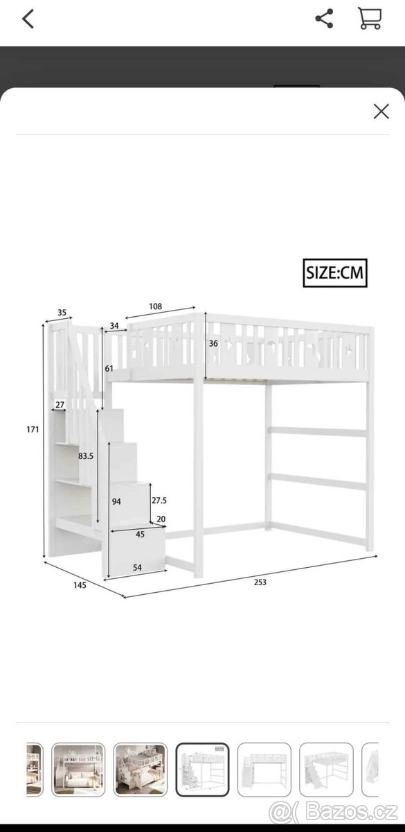 Postel 140x200, patrová postel bílá - 4