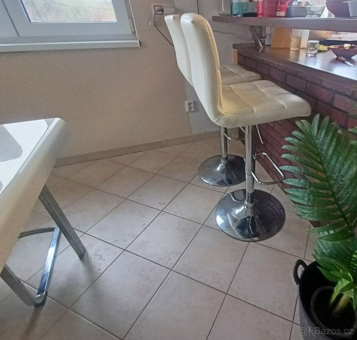 2 barové stavitelné židle béžová kůže chrom noha - 4