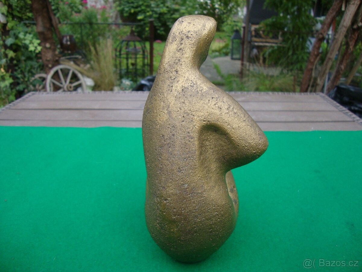 Retro socha soška dívka v šátku zlatá styl Brusel 1963 pěkná - 4