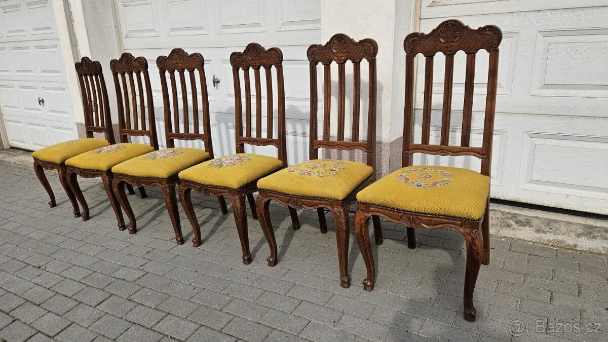 Dubové židle Ludvík XV. Řezbované 6 ks - 4