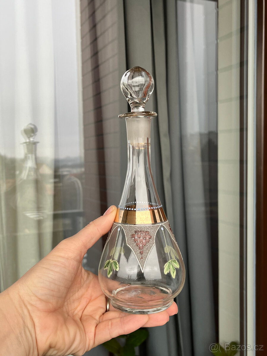 Starožitná likérová sada - karafa a 5x panák - 4