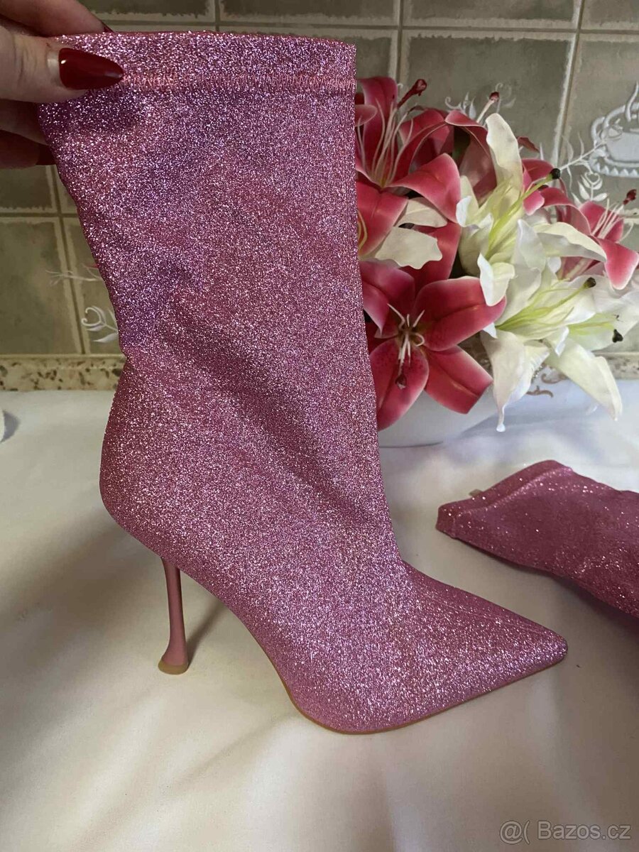 Růžové třpytivé kotníkové kozačky SIMMI London - 4