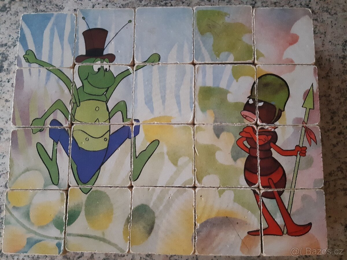 retro dřevěné obrázkové kostky Včelka Mája - 4