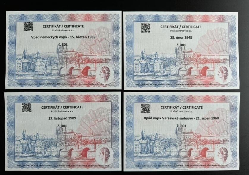 sada čtyř číslovaných stříbrných pamětních medailí proof - 4