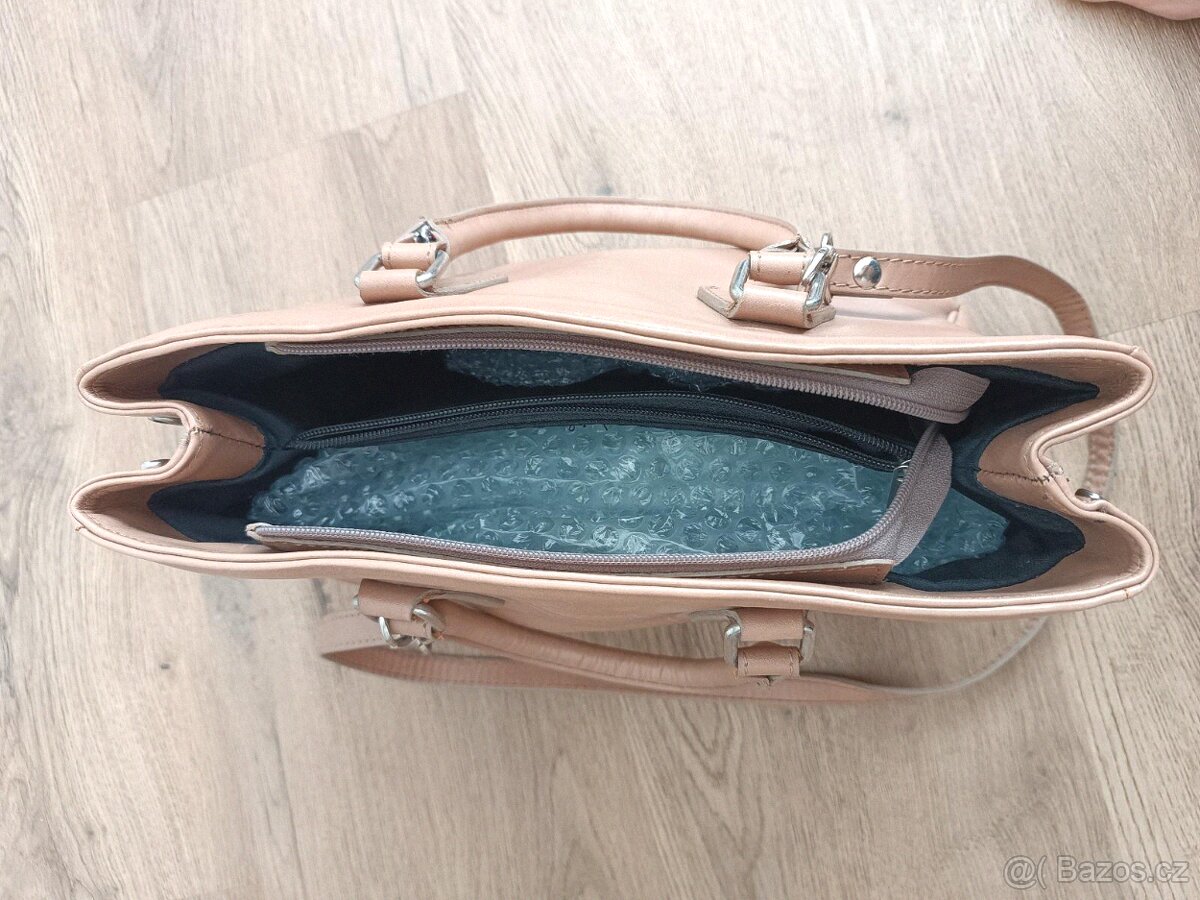 Elegantní dámská kožená kabelka - tote - růžovo béžová - Ver - 4
