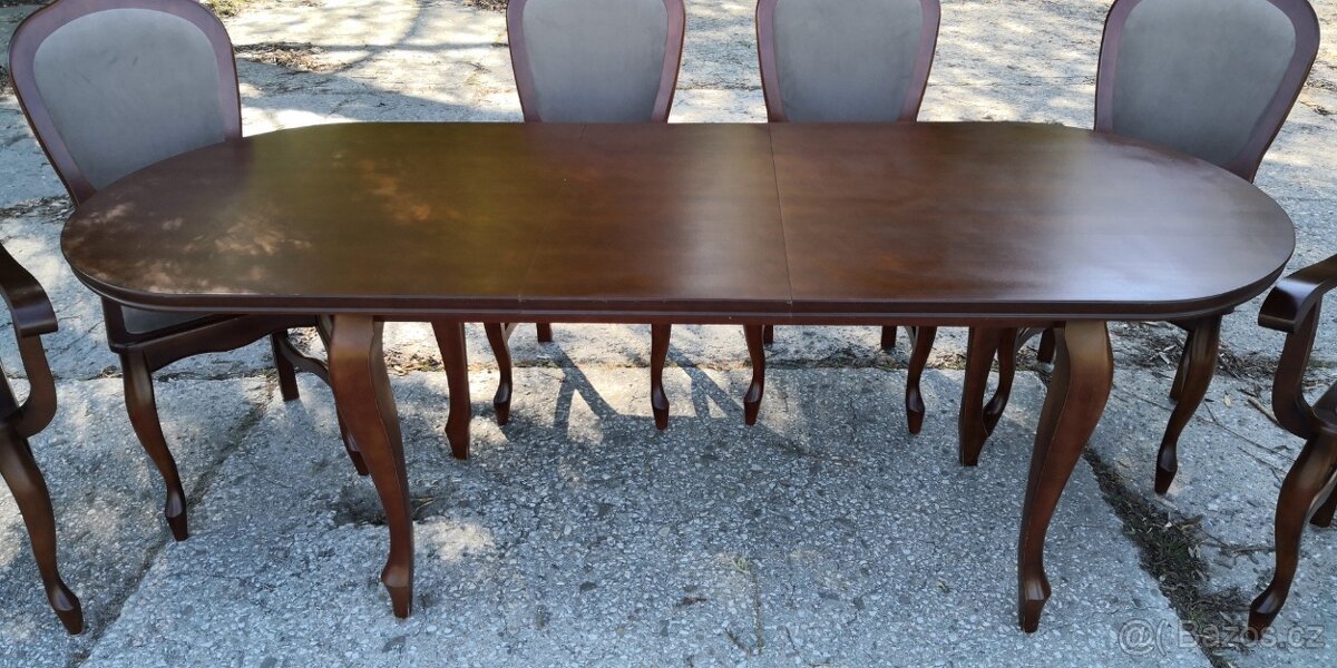 Masivní rozkládací stůl+6 židlí - 4