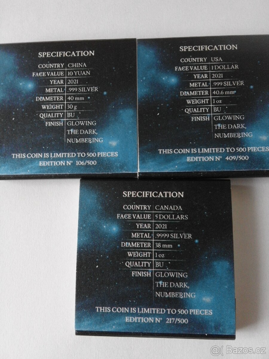 Sada 3 krásných stříbrných číslovaných mincí - 4