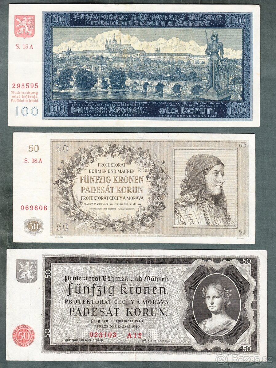 Staré bankovky PROTEKTORÁT KOMPLET SESTAVA - 4