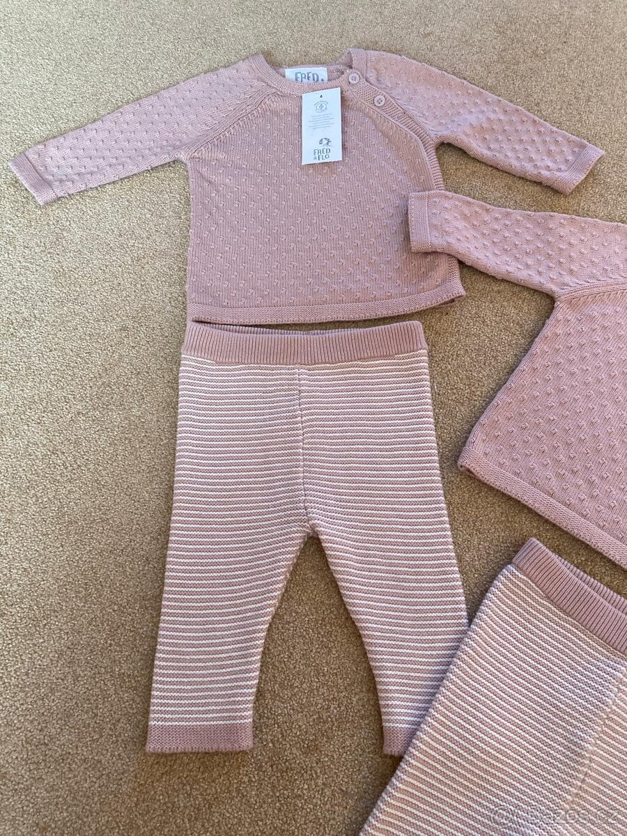 Dvoudílný pletený overal z čisté bavlny, NOVÝ; dvojčata, 68 - 4