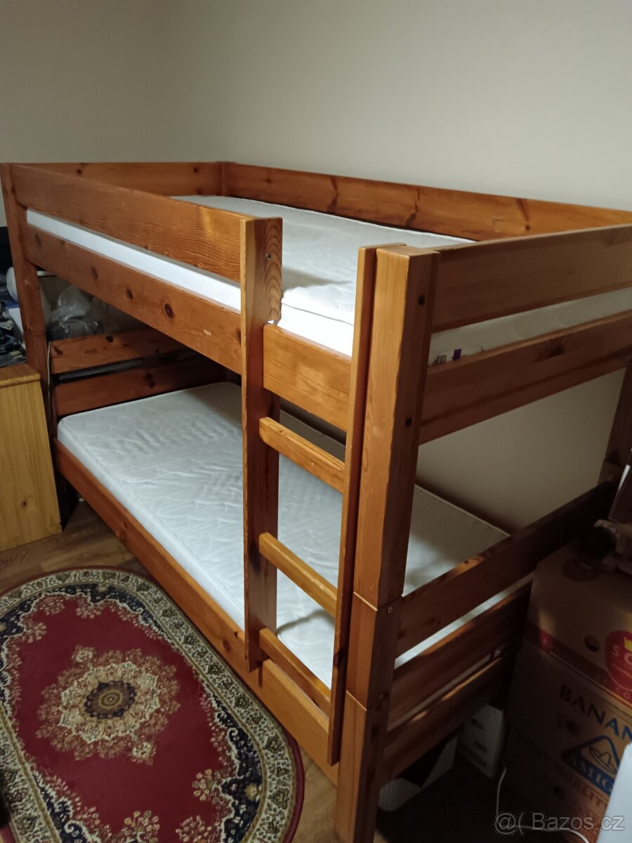 Patrová postel, z Německa, pevná, z borovice+ matrace+ rošty - 4
