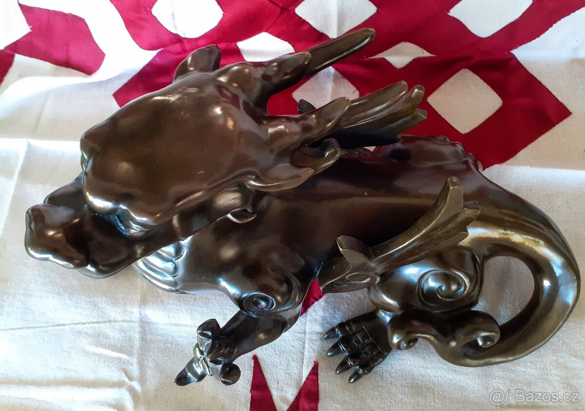 Stará čínská bronzová socha Fengshui drak stateční vojáci - 4