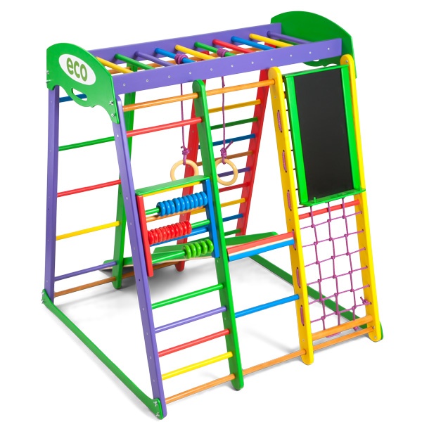 Dětské domácí dřevěné hřiště a prolézačka, šplhací sítě - 4