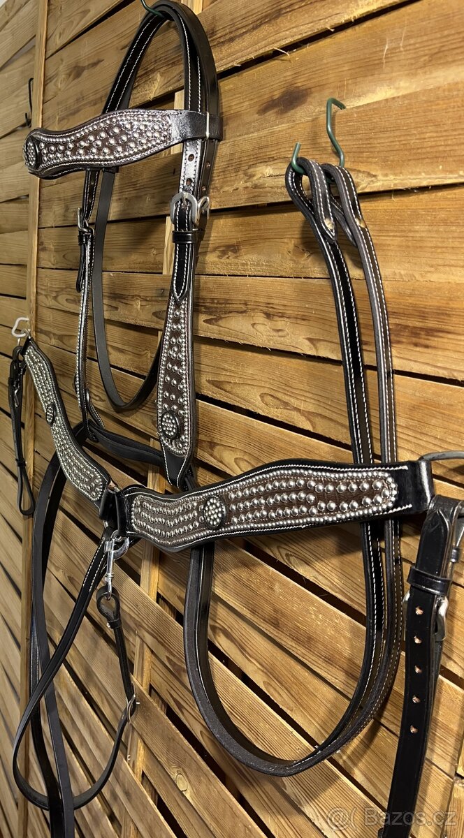 Westernový set 16) černý s hnědou imitací krokodýla - 4