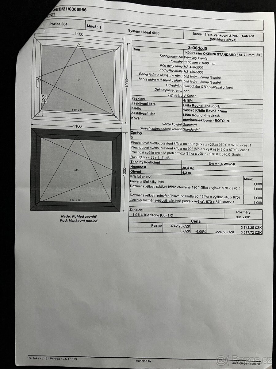 Prodám okna dvojsklo značky Decco EkoSun83 Antracit. 2021 - 4