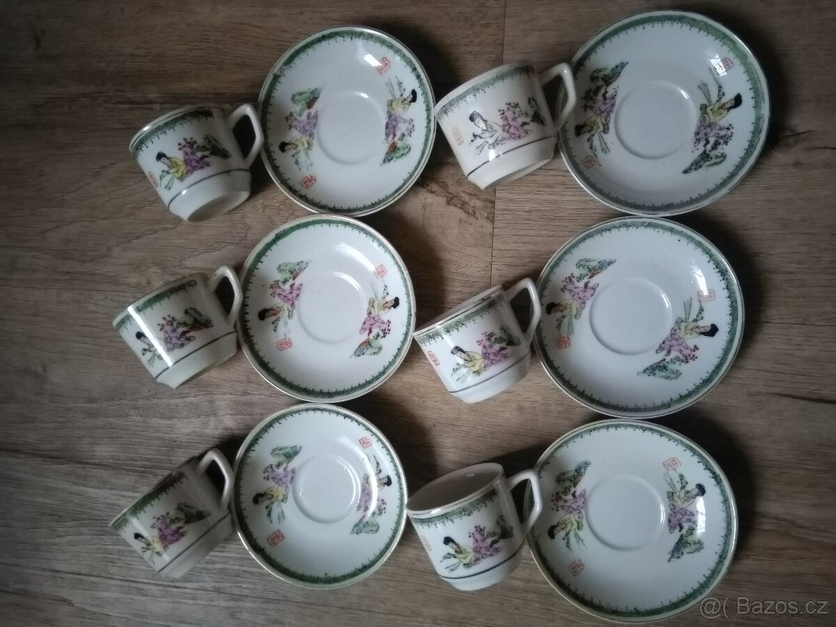 Hrníčky s talířky, dezertní set NOVÝ vše 50,- - 4