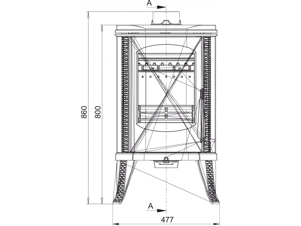 GUČA Krbová kamna ELIPTIKO, 7,5 kW, 47,7 x 47,3 x 86 cm - 4