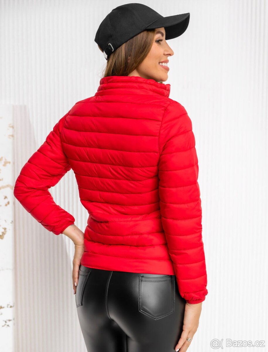 Nové Tmavě červená dámská prošívaná přechodová bunda - 4