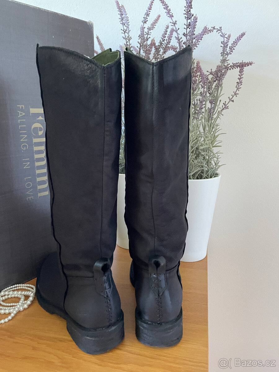 Černé luxusní natahovací kožené kozačky Felmini, vel. 39 - 4