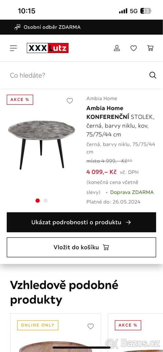 Ambia Home KONFERENČNÍ STOLEK, kov, 75/75/44 cm - 4