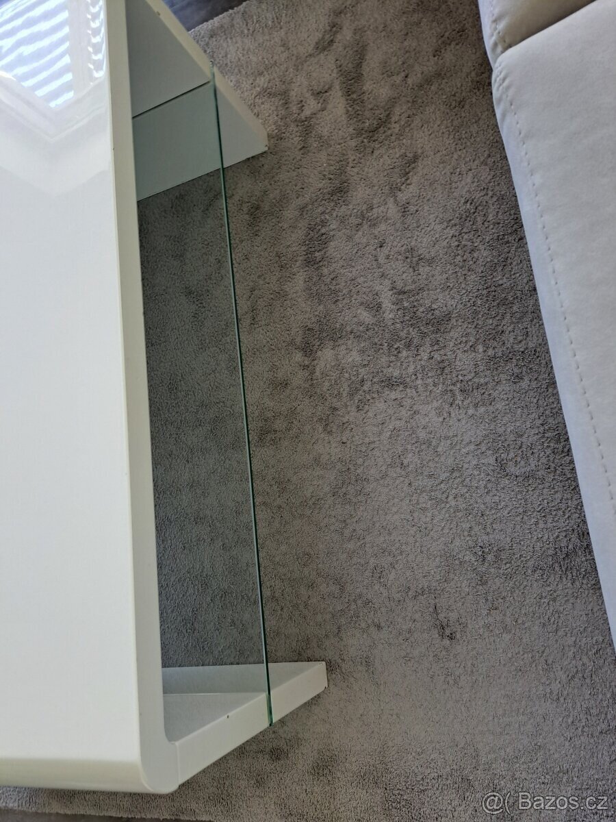 Konferenční stolek, bílá lesk/sklo - 4