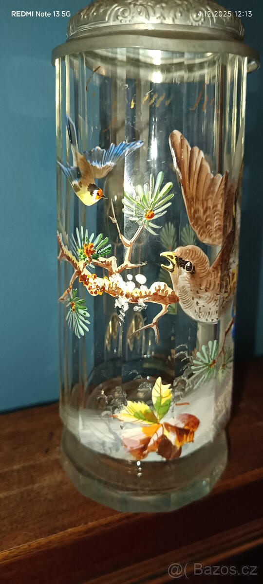 Korbel malovaný 1880 luxusní ptáček a ptáček - 4