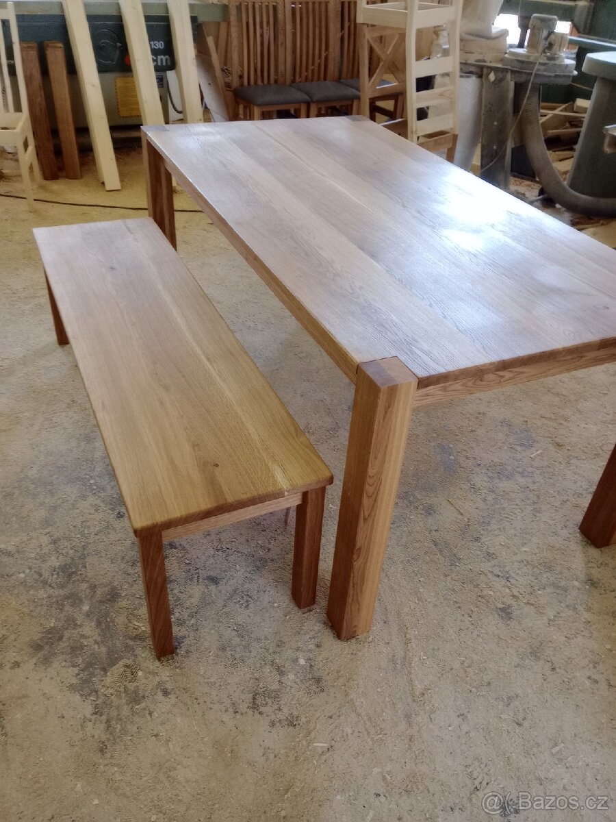 Jídelní stůl dub masiv a lavička - 4