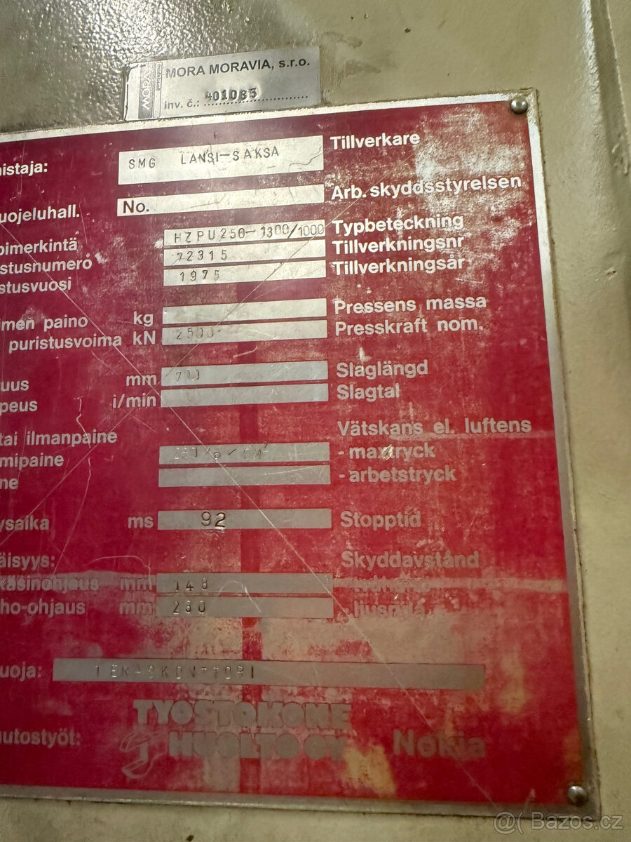 lis hydraulický HZPU 250 -1300/1000 - 4