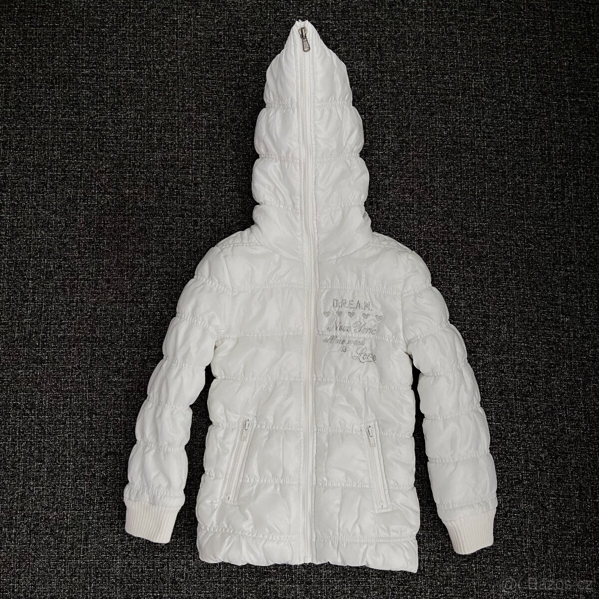 Dívčí bílá teplá prošívaná bunda s kapucí vel. 116, 5-6 let - 4