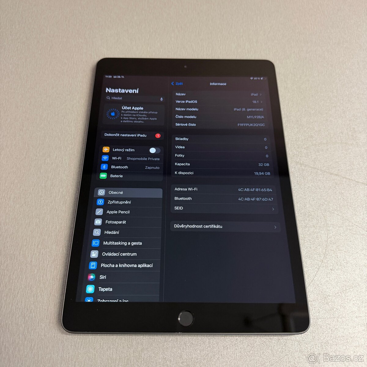 iPad 8 (2020) 32GB wifi, pěkný stav, 12 měsíců záruka - 4