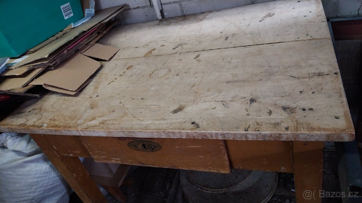 Dřevěný retro stůl, retro skládací polička - 4