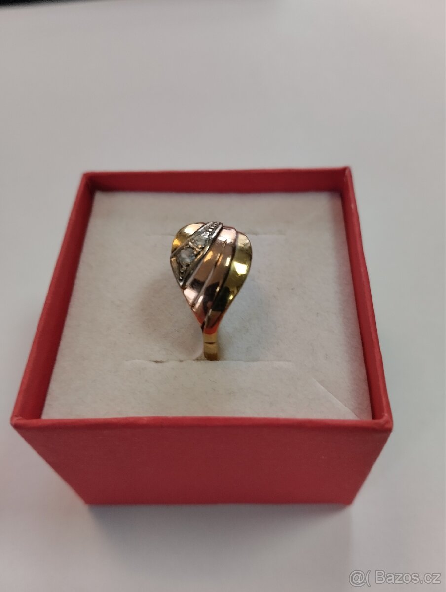 Zlatý prsten dvojí zlato se zirkony - 4