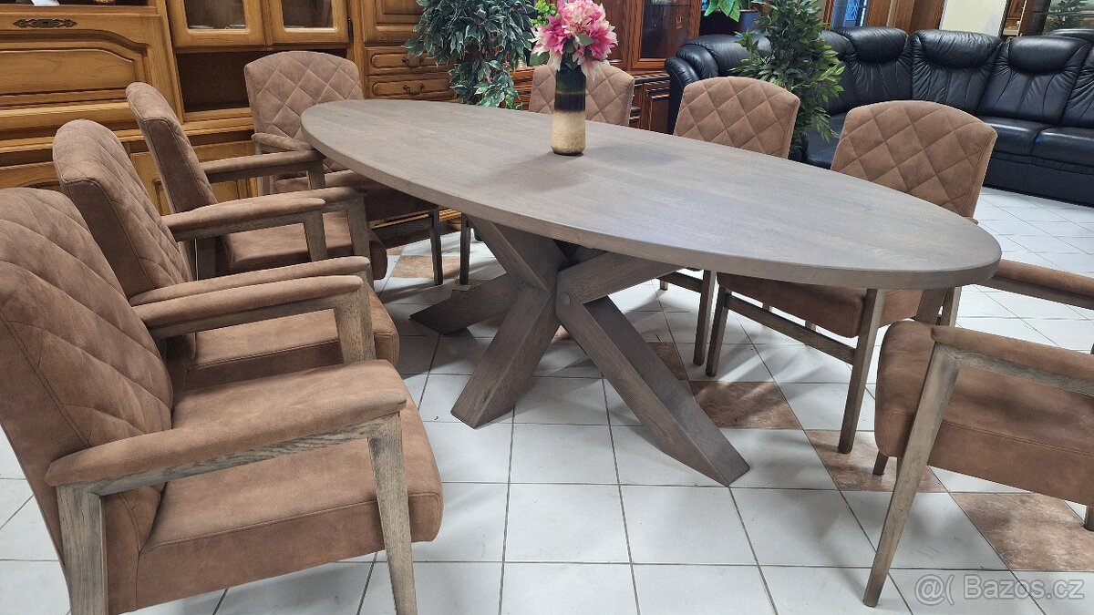 Oválný jídelní stůl + 8 křesel - 4