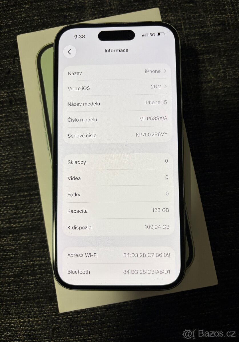 Apple iPhone 15 128gb Green kondice baterie 87% s kabelem po - 4
