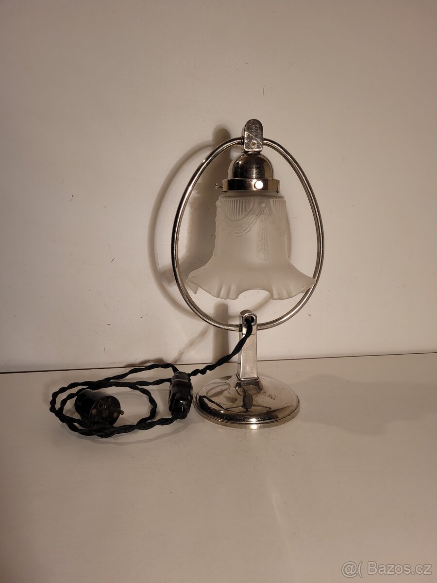 Art Deco niklovaná stará lampička, stolní lampa D.R.G.M. - 4