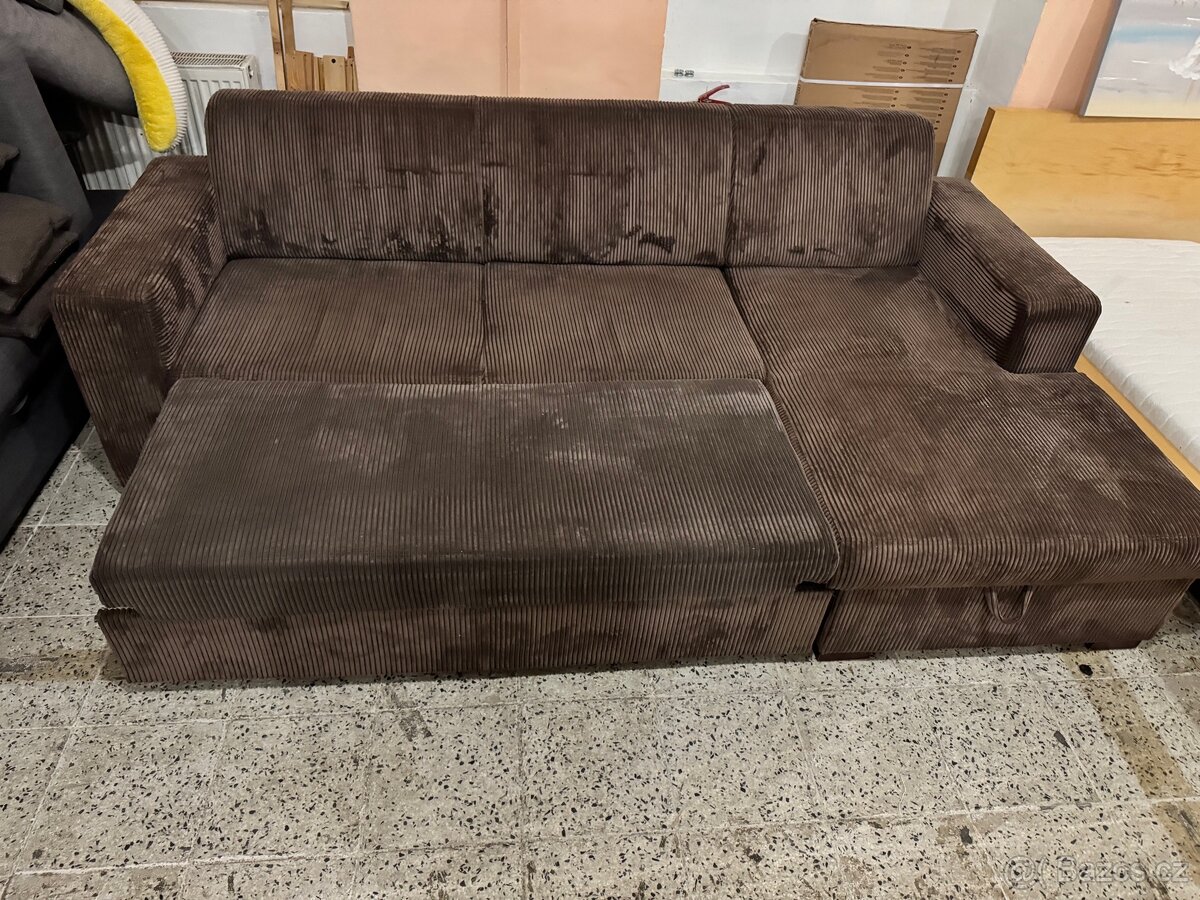 Hezká hnědá Rozkládací rohová sedací souprava manšestr - 4