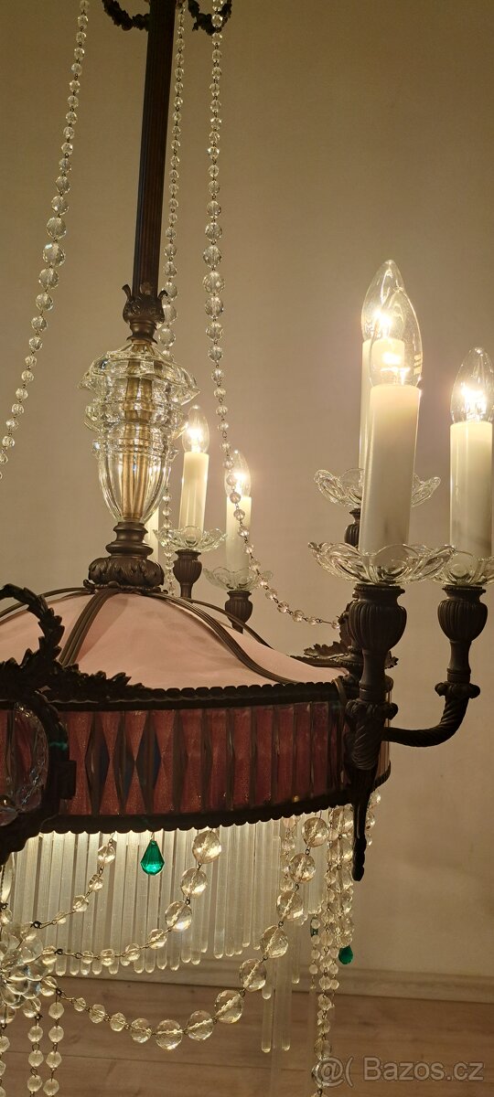 Starožitný velký secesní lustr, secese - 4