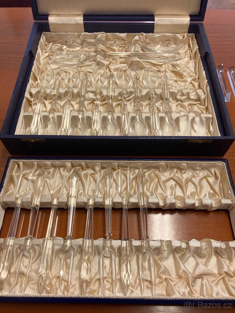 Sklěněný salátový příbor - sada, 100 let stará - 4