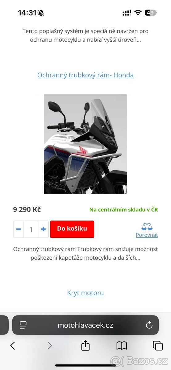 Honda Transalp padací rám horní originál nový - 4