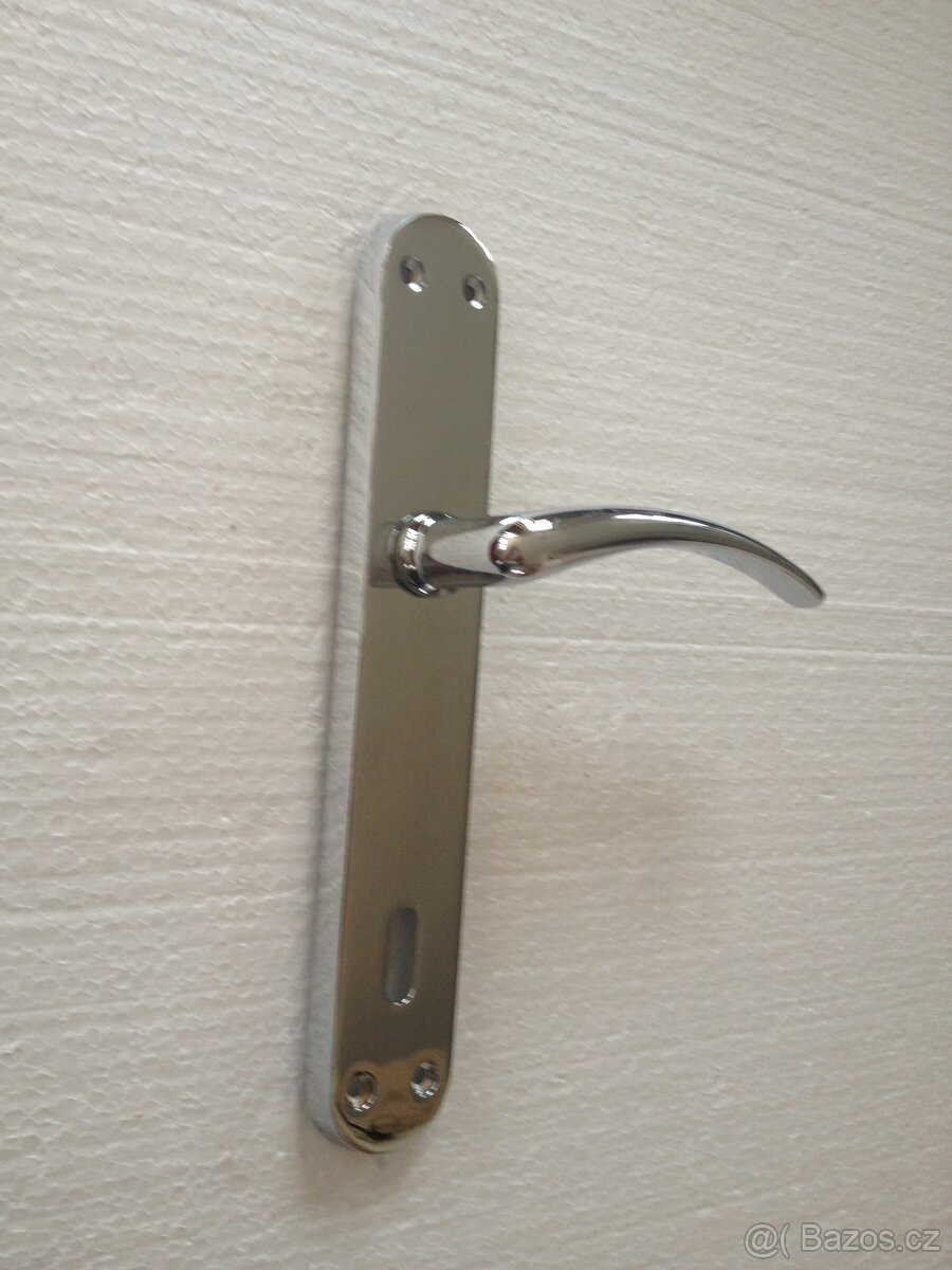 Dveřní klika / kování, stříbrná lesk, rozteč 90mm /23ks - 4
