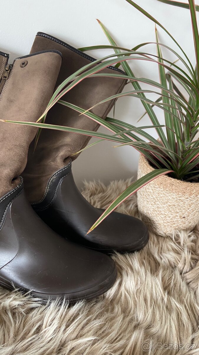 Hnědé kožené kozačky s bočním zipem vel.36 - 4