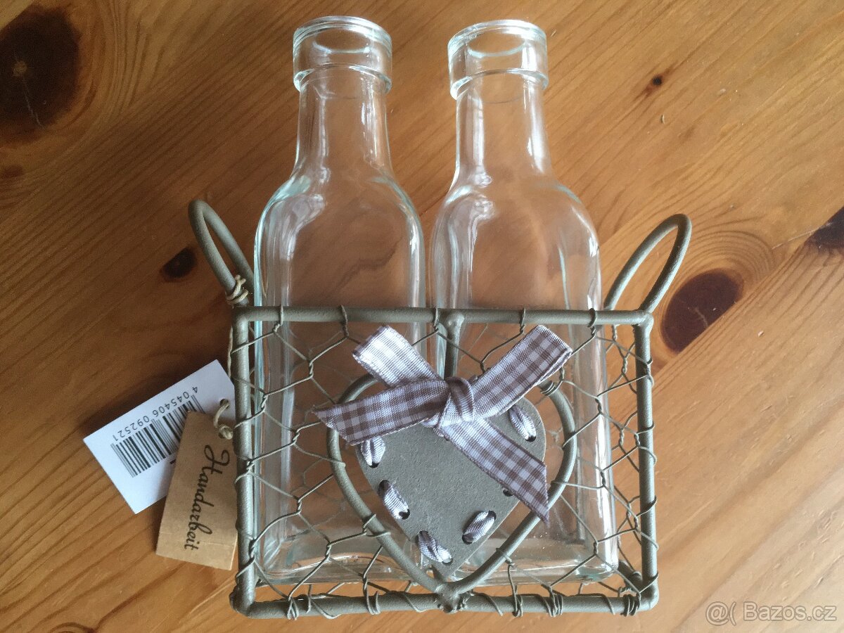 Skleněné vázičky v košíku "Srdce" - 4