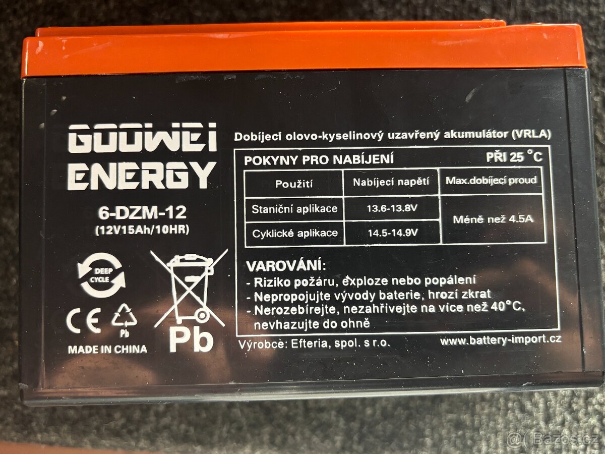 Trakční olověný akumulátor 12V 15Ah - 4