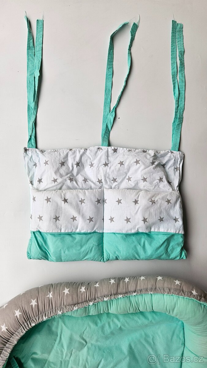Hnízdečko a kapsář - hvězdičky, mint, šedá, bílá - 4