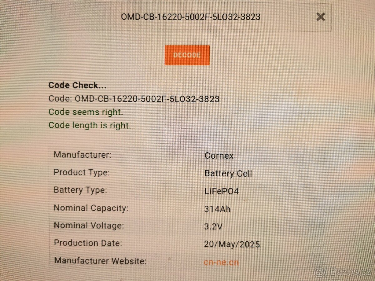 Baterie LiFePO4, Cornex 3.2V 314Ah, MB31, 4 - 16ks - 4