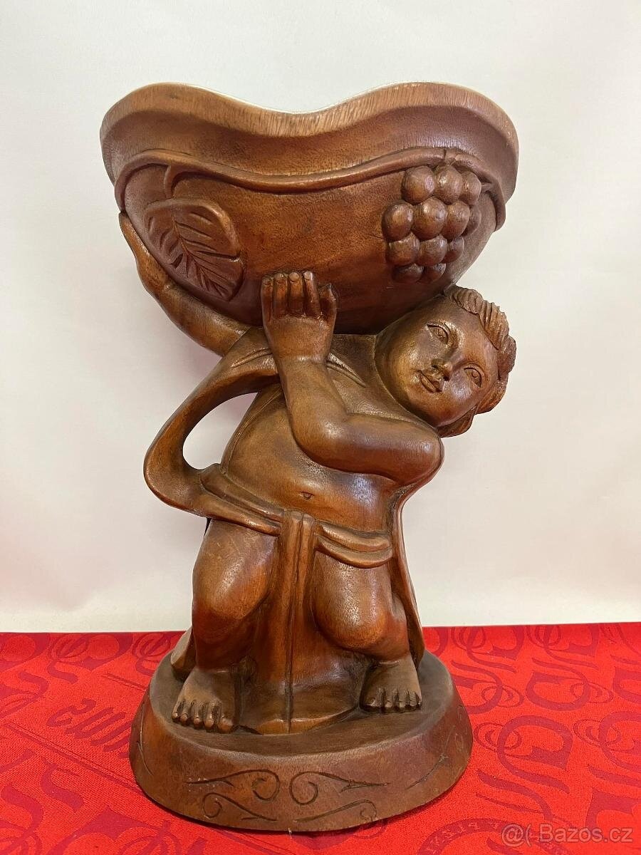 Dřevěná socha misa stojan na květiny ovoce - Indonésie, masi - 4