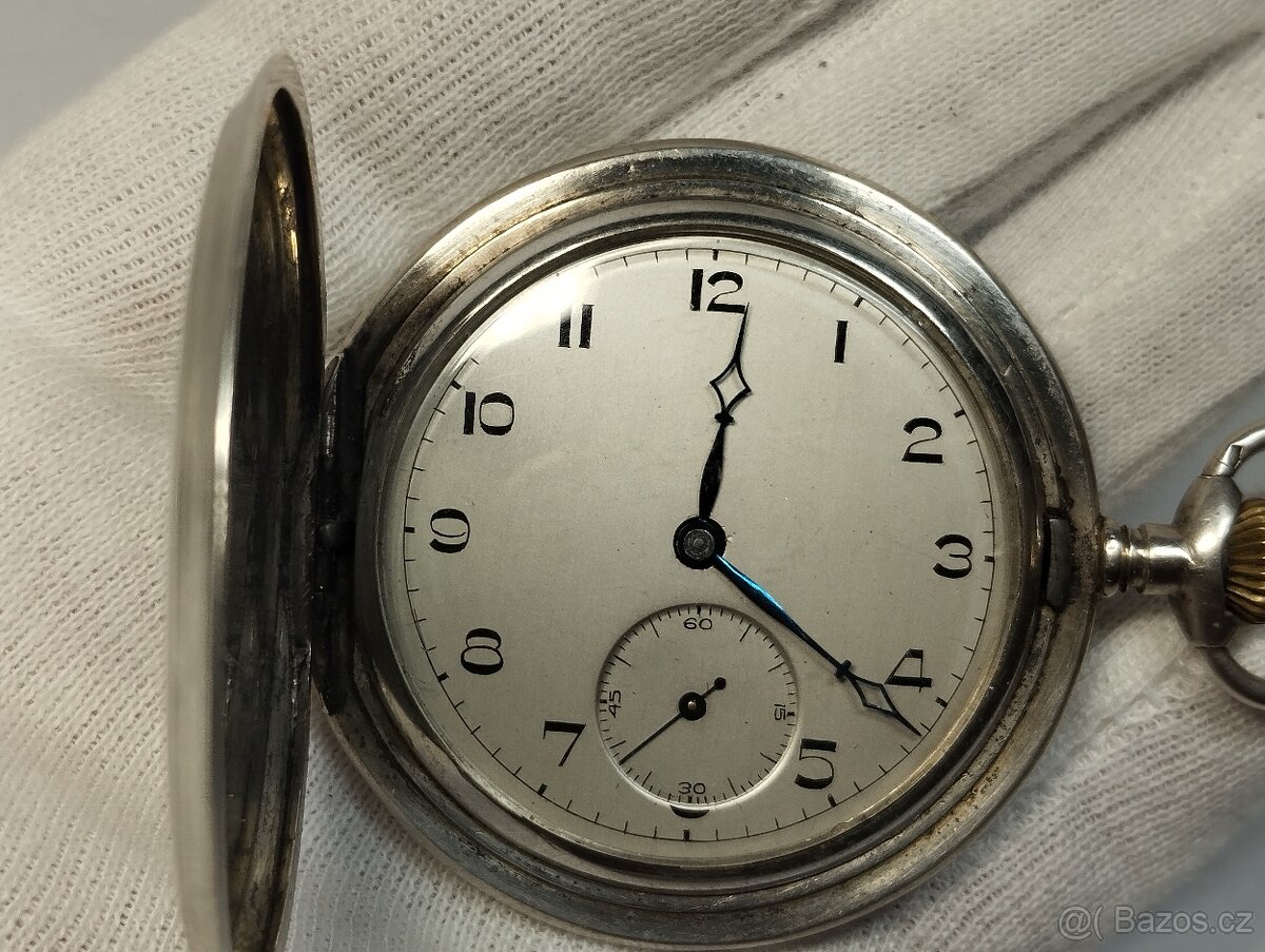 Staré tříplášťové celostříbrné kapesní hodinky, MEDAILE - 4