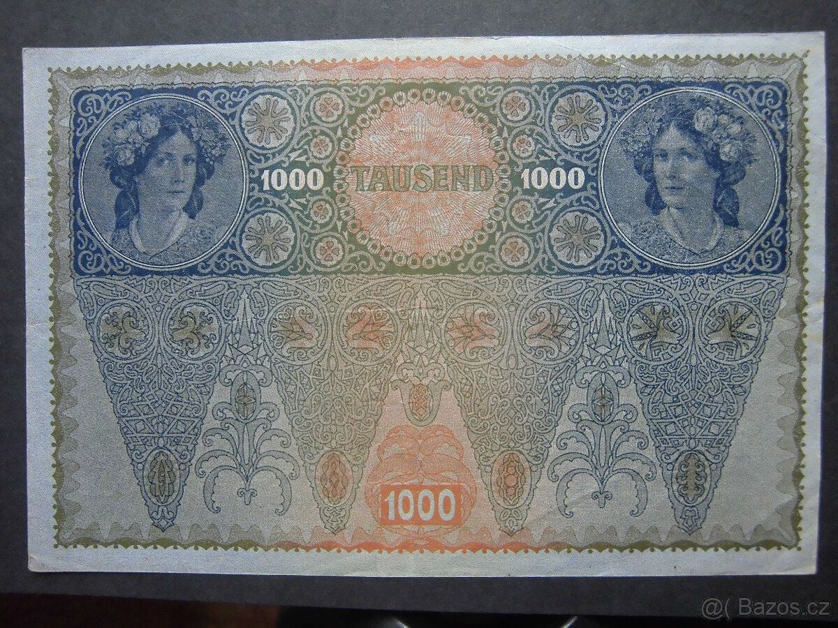 Bankovky Rakousko-Uhersko "1000K" "1K bez přetisku" - 4