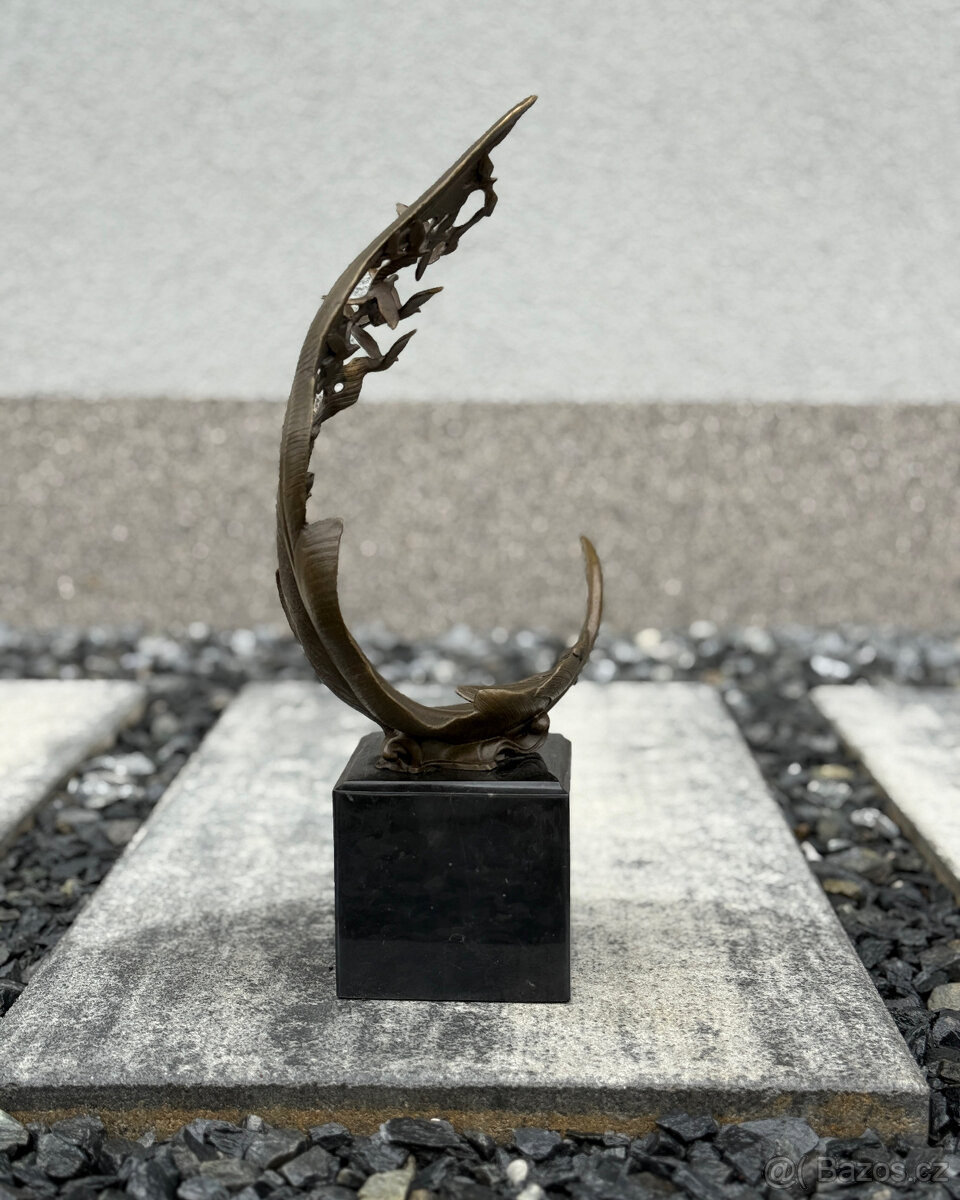 Luxusní bronzová socha Pírko s holuby elegantní dekorace - 4